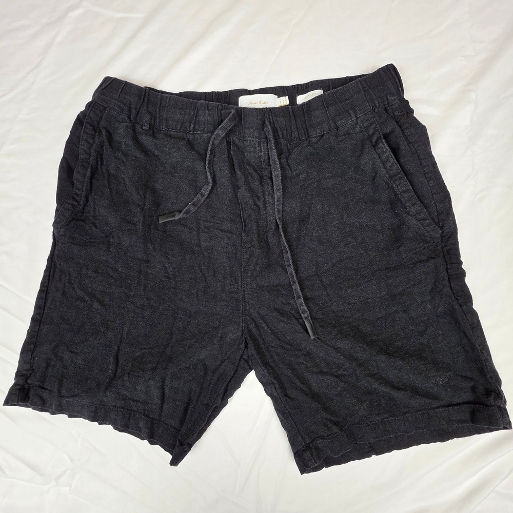 Porter & Ash Black Linen Blend Drawstring Shorts Mens Large Casual Summer